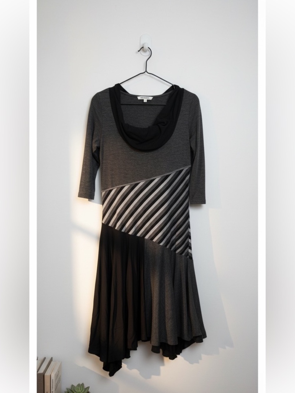 Miss Nikky Gray Black Mixed Pattern Stretchy Midi Dress Size S